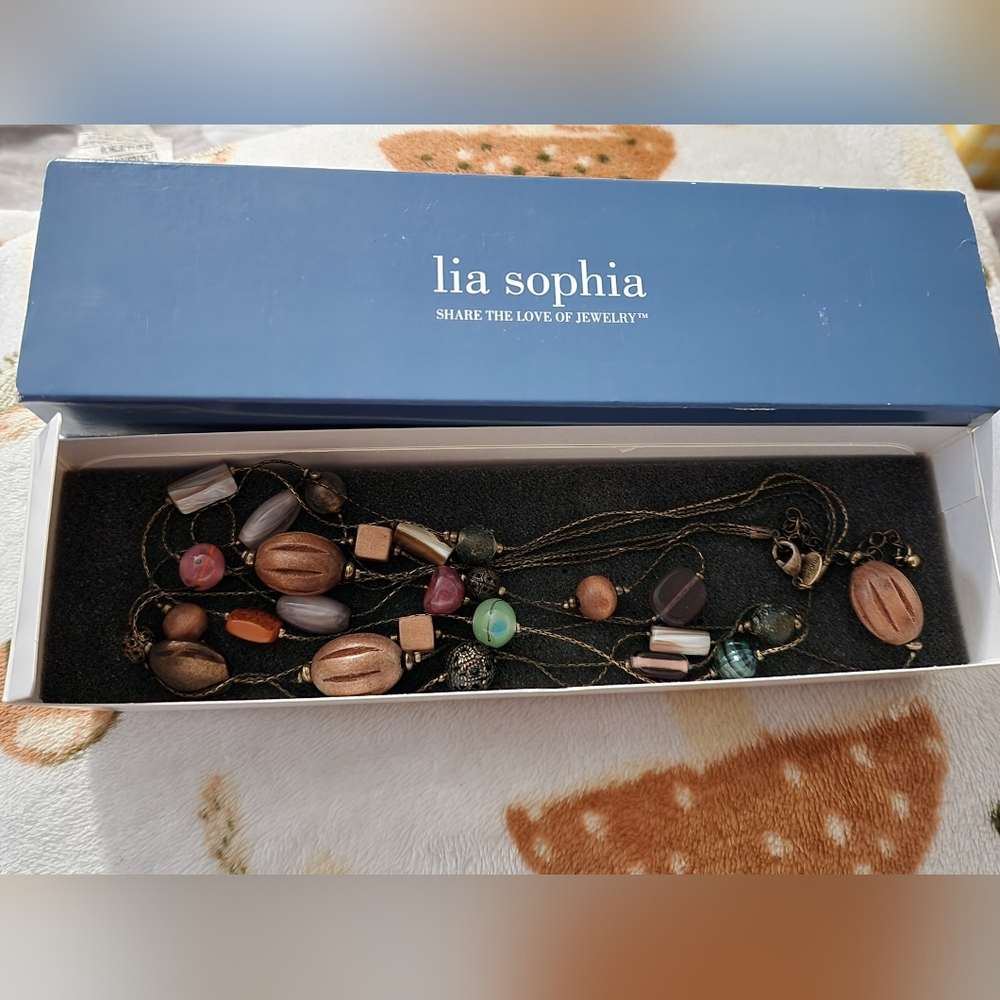 Lia Sophia wood and glass necklace